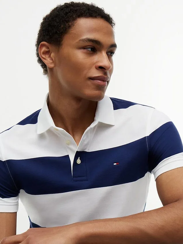 Polo Slim Fit com riscas de râguebi Polo Slim Fit com riscas de râguebi