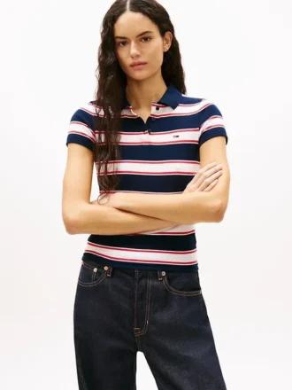 Polo Tommy Jeans de malha canelada com corte justo