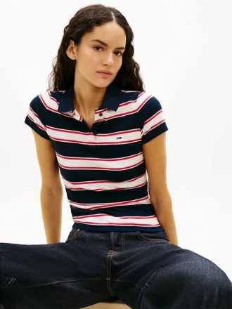 Polo Tommy Jeans de malha canelada com corte justo
