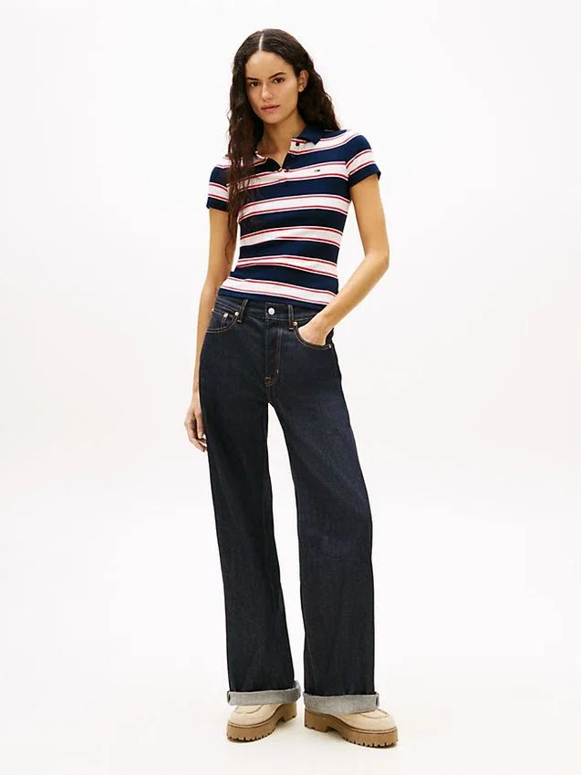 Polo Tommy Jeans de malha canelada com corte justo Polo Tommy Jeans de malha canelada com corte justo