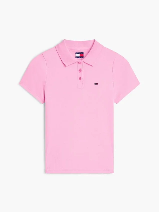 Polo Tommy Jeans de malha canelada com corte justo Polo Tommy Jeans de malha canelada com corte justo