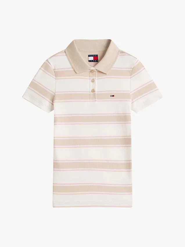Polo Tommy Jeans de malha canelada com corte justo Polo Tommy Jeans de malha canelada com corte justo