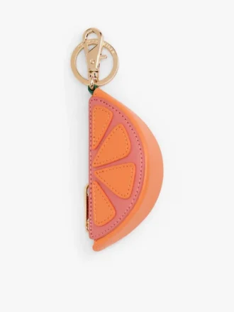 Porta-moedas em cunha laranja com pingente para mala