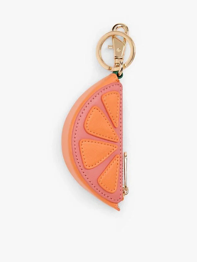 Porta-moedas em cunha laranja com pingente para mala Porta-moedas em cunha laranja com pingente para mala