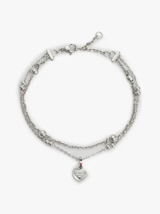 Pulseira de Duas Camadas com Pingente em Forma de Coração Pulseira de Duas Camadas com Pingente em Forma de Coração