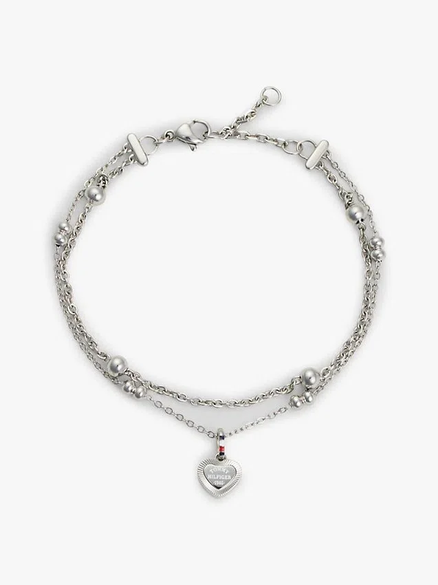 Pulseira de Duas Camadas com Pingente em Forma de Coração Pulseira de Duas Camadas com Pingente em Forma de Coração