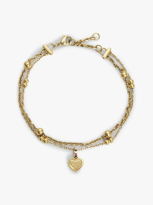 Pulseira de Duas Camadas com Pingente em Forma de Coração Pulseira de Duas Camadas com Pingente em Forma de Coração