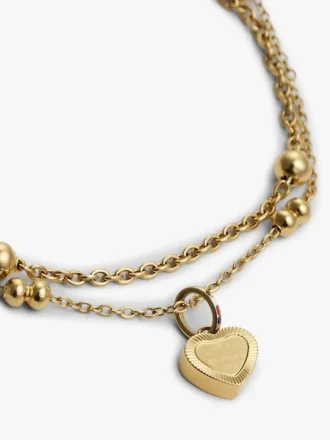Pulseira de Duas Camadas com Pingente em Forma de Coração