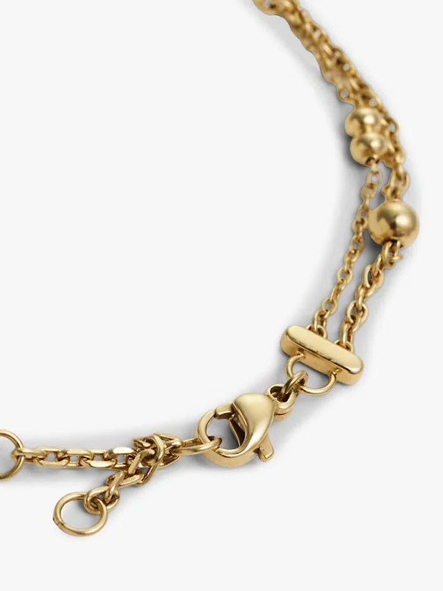 Pulseira de Duas Camadas com Pingente em Forma de Coração Pulseira de Duas Camadas com Pingente em Forma de Coração