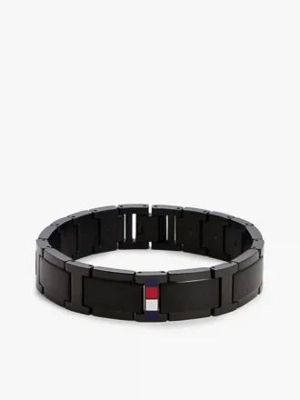 Pulseira de elos planos com detalhes em riscas