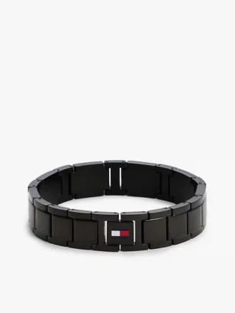 Pulseira de elos planos com detalhes em riscas