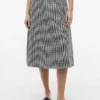 Saia Midi em Mistura de Linho e Gingham Saia Midi em Mistura de Linho e Gingham