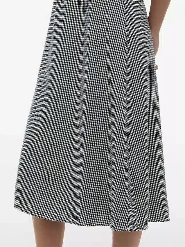 Saia Midi em Mistura de Linho e Gingham Saia Midi em Mistura de Linho e Gingham