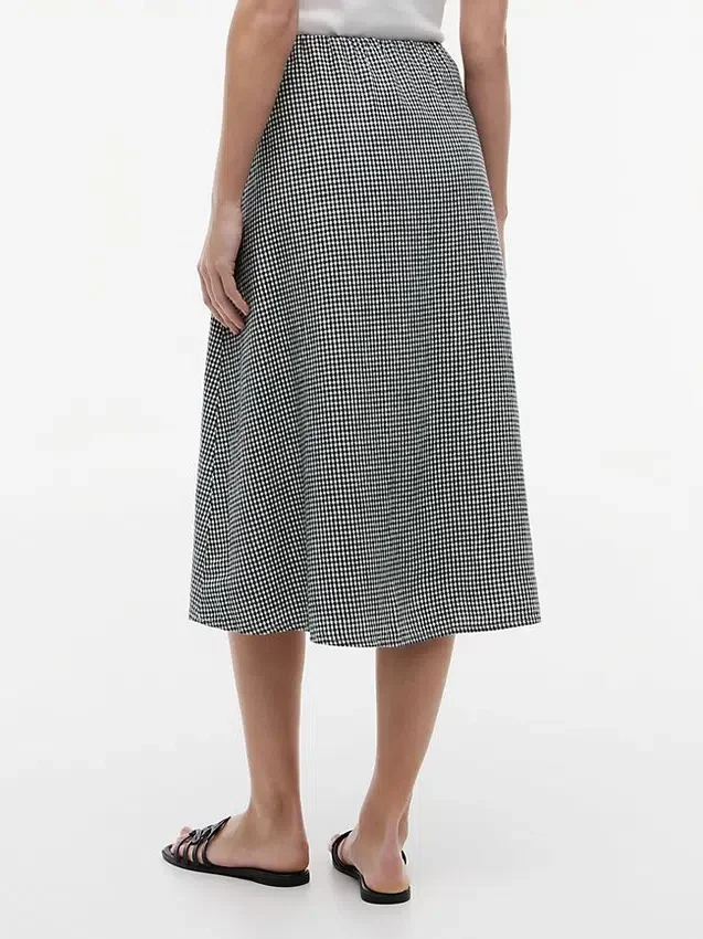 Saia Midi em Mistura de Linho e Gingham Saia Midi em Mistura de Linho e Gingham