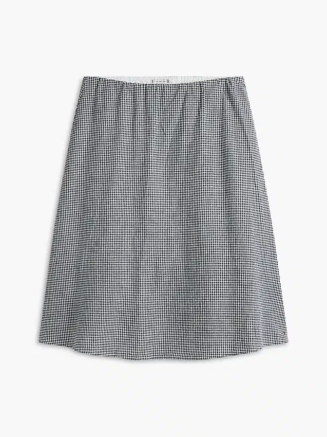 Saia Midi em Mistura de Linho e Gingham Saia Midi em Mistura de Linho e Gingham