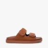 Sandália deslizante de couro nubuck com duas tiras Sandália deslizante de couro nubuck com duas tiras