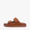 Sandália deslizante de couro nubuck com duas tiras Sandália deslizante de couro nubuck com duas tiras