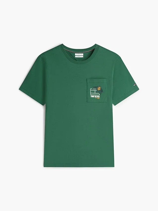 T-shirt com bolso e logótipo floral T-shirt com bolso e logótipo floral