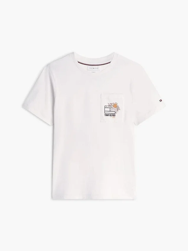 T-shirt com bolso e logótipo floral T-shirt com bolso e logótipo floral