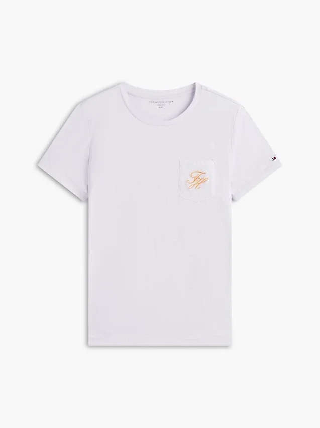 T-shirt com bolso e monograma em letra cursiva T-shirt com bolso e monograma em letra cursiva