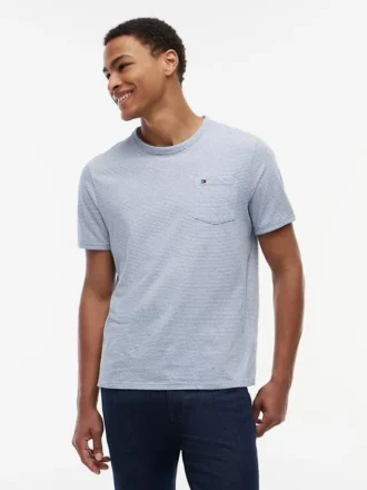 T-shirt com bolso em mistura de linho às riscas