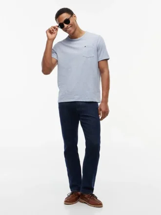 T-shirt com bolso em mistura de linho às riscas