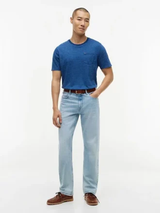T-shirt com bolso às riscas tingida a índigo