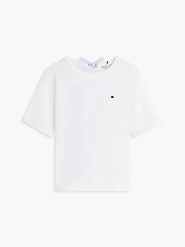 T-shirt com laço nas costas em materiais mistos T-shirt com laço nas costas em materiais mistos