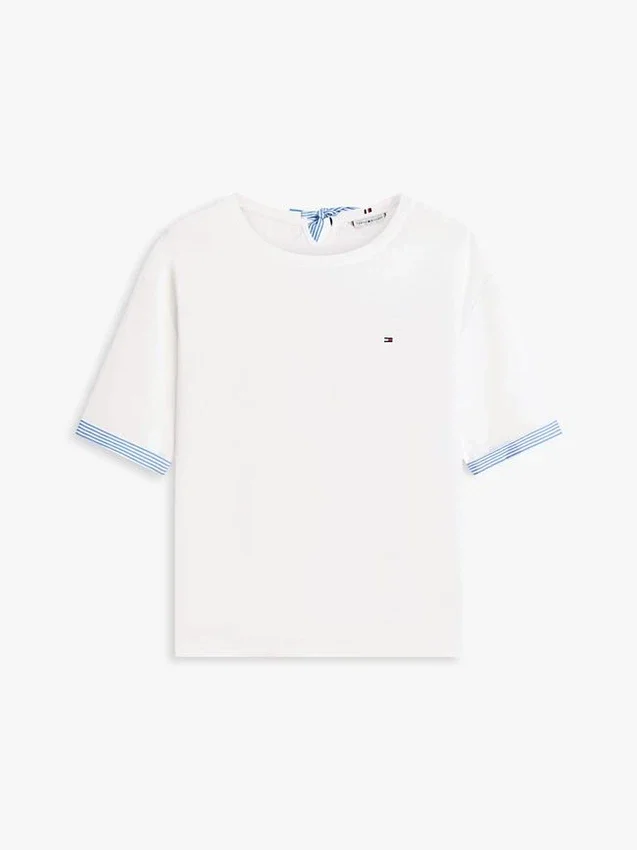 T-shirt com laço nas costas em materiais mistos T-shirt com laço nas costas em materiais mistos