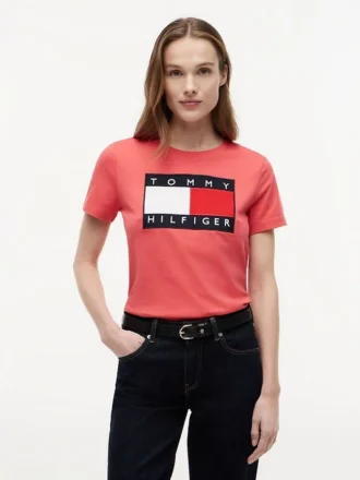 T-shirt com logótipo de bandeira grande