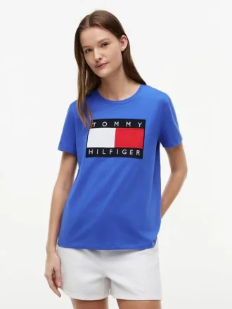 T-shirt com logótipo de bandeira grande