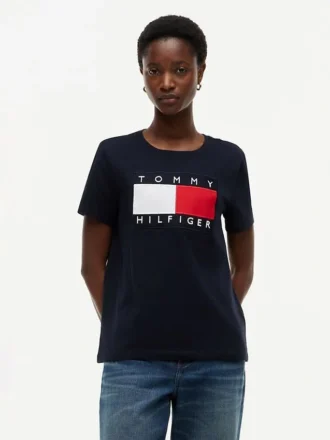 T-shirt com logótipo de bandeira grande