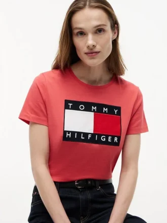 T-shirt com logótipo de bandeira grande