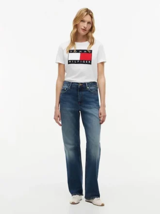 T-shirt com logótipo de bandeira grande