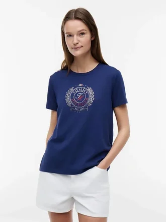 T-shirt com logótipo de folha de louro em folha metálica