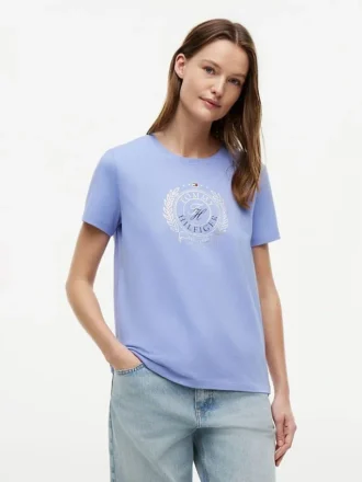 T-shirt com logótipo de folha de louro em folha metálica