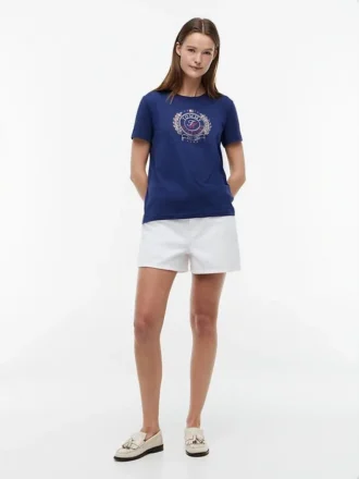 T-shirt com logótipo de folha de louro em folha metálica