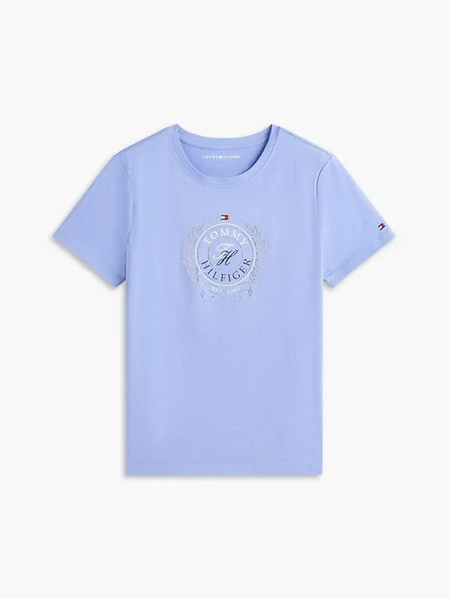 T-shirt com logótipo de folha de louro em folha metálica T-shirt com logótipo de folha de louro em folha metálica