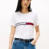 T-shirt com logótipo de riscas com bandeira bordado