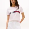 T-shirt com logótipo de riscas com bandeira bordado