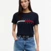 T-shirt com logótipo de riscas com bandeira bordado