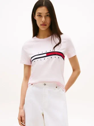 T-shirt com logótipo de riscas com bandeira bordado