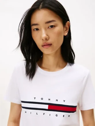 T-shirt com logótipo de riscas com bandeira bordado