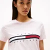 T-shirt com logótipo de riscas com bandeira bordado