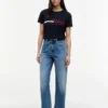 T-shirt com logótipo de riscas com bandeira bordado