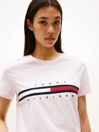 T-shirt com logótipo de riscas com bandeira bordado