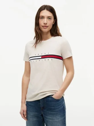 T-shirt com logótipo de riscas de bandeira bordado
