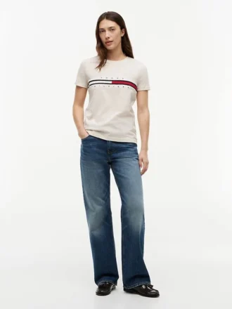 T-shirt com logótipo de riscas de bandeira bordado