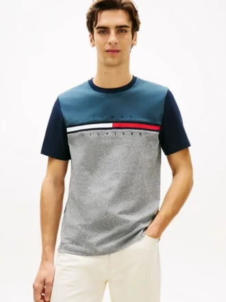 T-shirt com logótipo de riscas e bandeira em blocos de cor