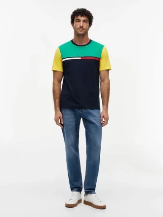 T-shirt com logótipo de riscas em blocos de cor